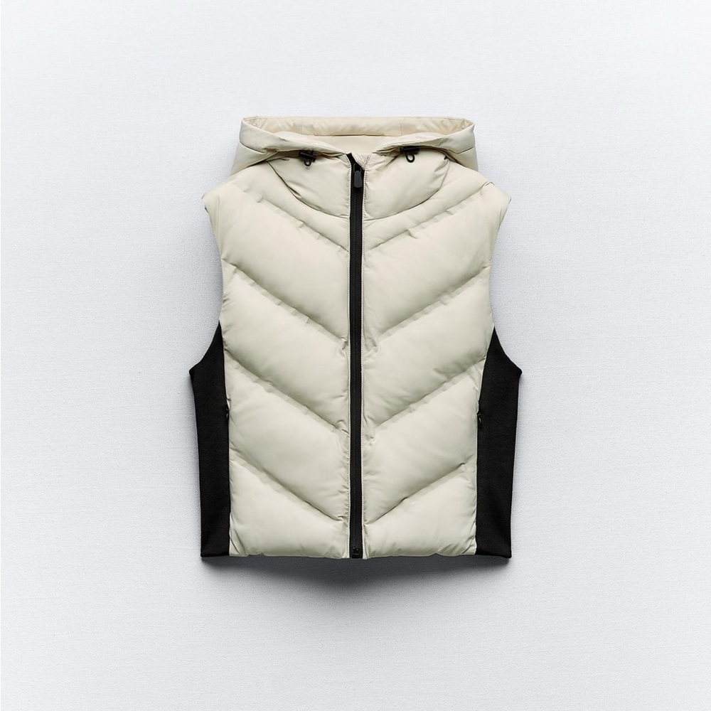 Zara Black and Cream Puffer Vest